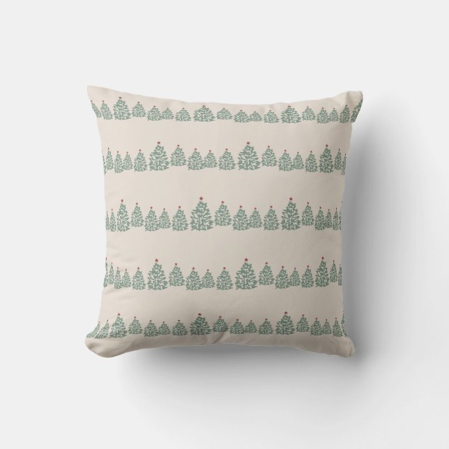Christmas Tree Farm Illustration Pattern Stripe Throw Pillow (Front)