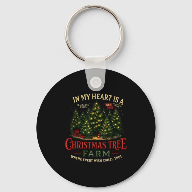 Christmas Tree Farm In My Heart Holiday Forest Gif Keychain (Front)
