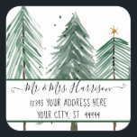 Christmas Tree Farm Modern Star Watercolor Address Square Sticker<br><div class="desc">"Christmas Tree Farm Modern Star Watercolor Address Square Sticker."  Envelope Seal and return address sticker adds beauty to your Christmas Card envelopes.  Hand painted watercolor images of trio of Christmas trees,  one with a golden star.  Created by internationally acclaimed and licensed artist,  Audrey Jeanne Roberts,  copyright.</div>