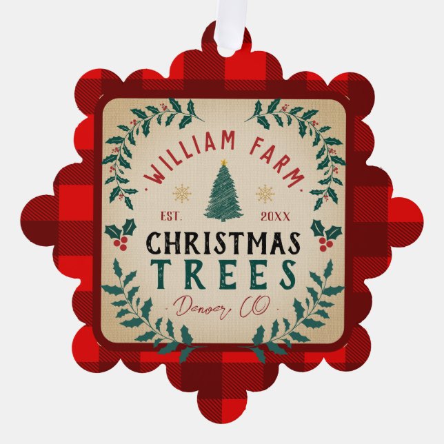 Christmas Tree Farm Pine Trees farmhouse style Ornament Card (Front)