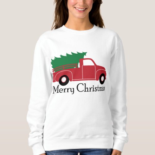 Christmas Tree Farm Red Vintage Truck Merry Christ Sweatshirt