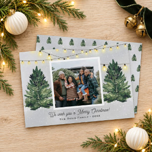 Christmas Tree Farm String Lights Photo Holiday Card