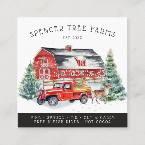 Christmas Tree Farm  Vintage Red Farmhouse Truck Square Business Card