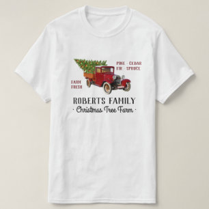 Christmas Tree Farm Vintage Red Truck Rustic Name T-Shirt