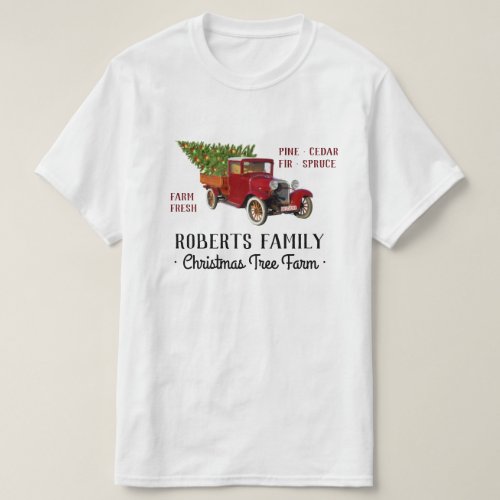 Christmas Tree Farm Vintage Red Truck Rustic Name T_Shirt