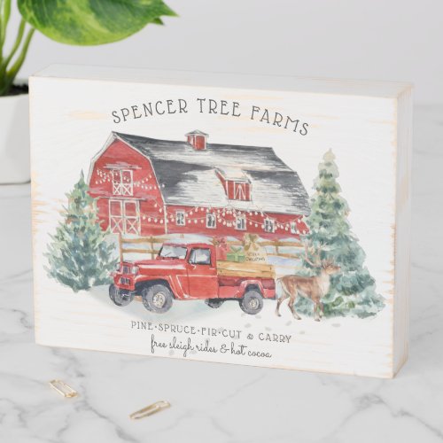 Christmas Tree Farm  Vintage Red Truck Wooden Box Sign