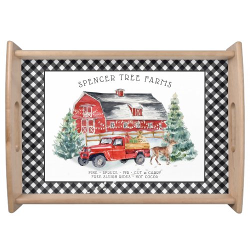Christmas Tree Farm  Vintage Truck Family Name Serving Tray