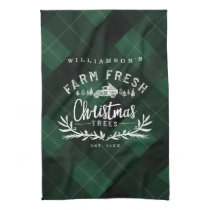 Christmas Tree Farm Vintage Truck Green Plaid Kitchen Towel