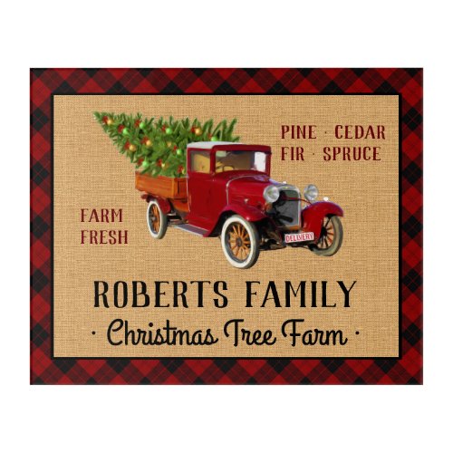 Christmas Tree Farm Vintage Truck Red Plaid Rustic Acrylic Print