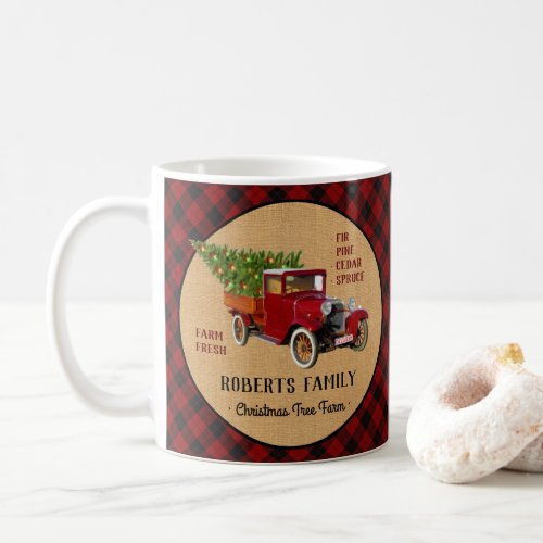 Christmas Tree Farm Vintage Truck Red Plaid Rustic Coffee Mug