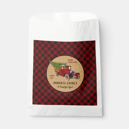 Christmas Tree Farm Vintage Truck Red Plaid Rustic Favor Bag