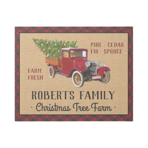 Christmas Tree Farm Vintage Truck Red Plaid Rustic Gallery Wrap