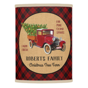 Christmas Tree Farm Vintage Truck Red Plaid Rustic Lamp Shade