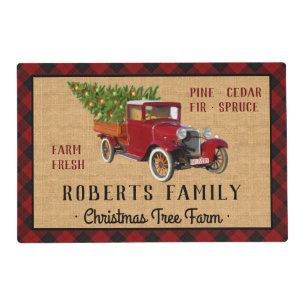 Christmas Tree Farm Vintage Truck Red Plaid Rustic Placemat