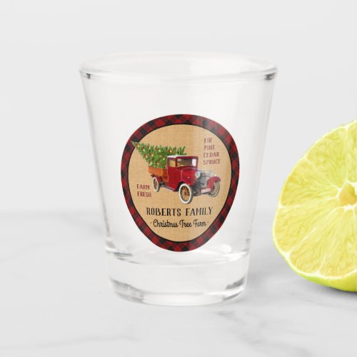 Christmas Tree Farm Vintage Truck Red Plaid Rustic Shot Glass