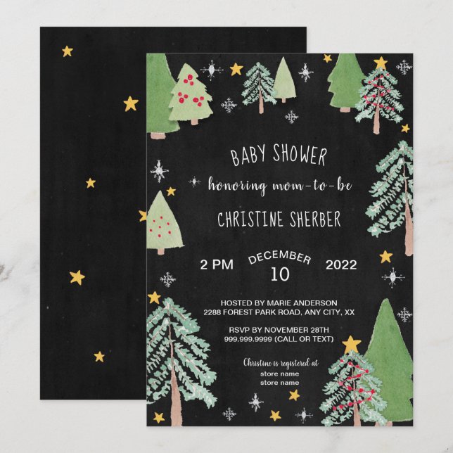 Christmas Tree Farm Winter baby shower invite (Front/Back)
