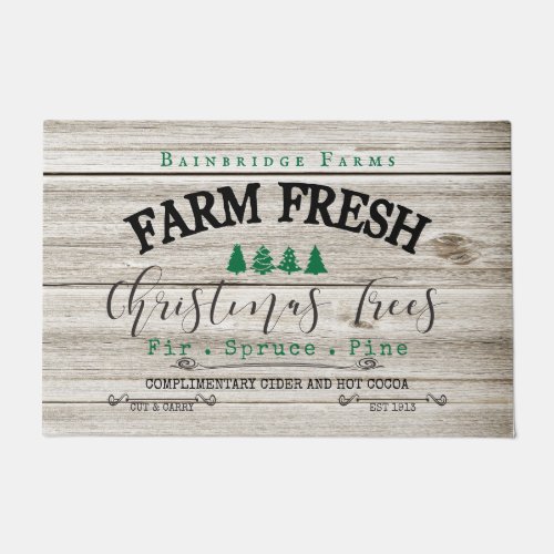 Christmas Tree Farm Wood Family Name Doormat 
