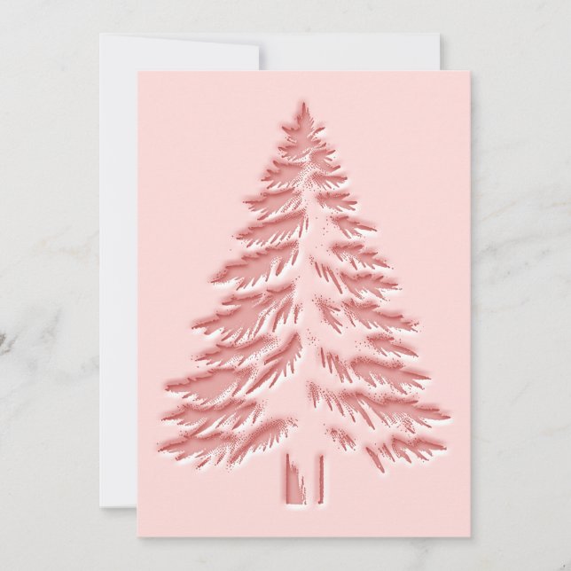 Christmas Tree Faux Embossed Distressed Chic Pink Holiday Card (Front)