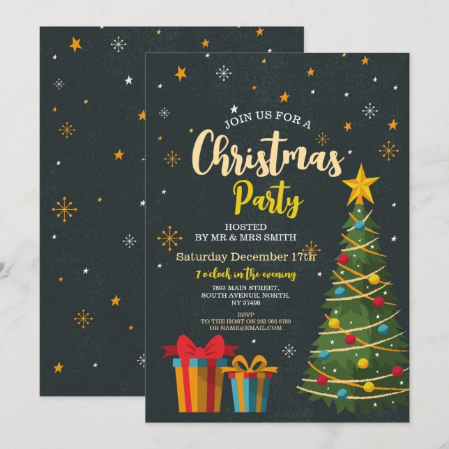 Christmas Tree Festive Party Tree Gifts Invitation (Front/Back)