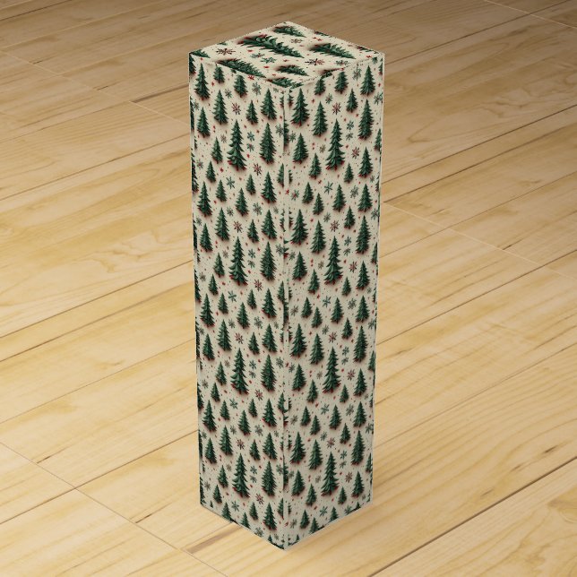 🎄 Christmas Tree Festive Pattern Elegant Holiday  Wine Box (Front)