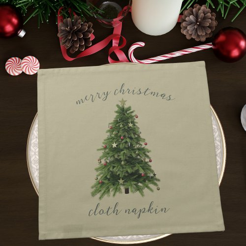 Christmas Tree Festive Sage Green Cloth Napkin