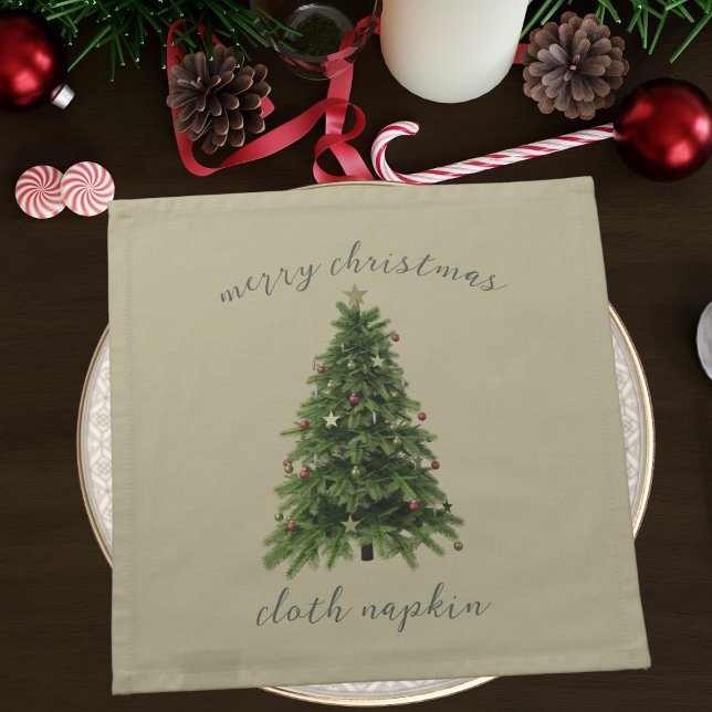Christmas Tree Festive Sage Green Cloth Napkin (Add your name to this festive green Christmas Tree Cloth Napkin)