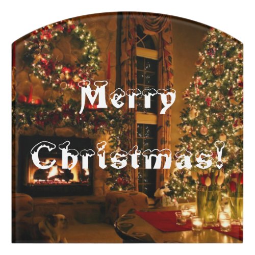 Christmas tree fireplace door sign