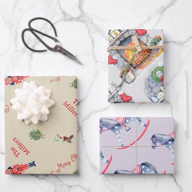 Christmas Tree Fireplace Horse Toys  Family Gifts Wrapping Paper Sheets (Front)
