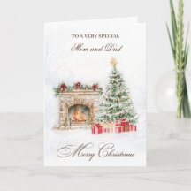 Christmas Tree Fireplace Mom & Dad Holiday Card