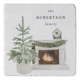 Christmas Tree & Fireplace & Name Trivet