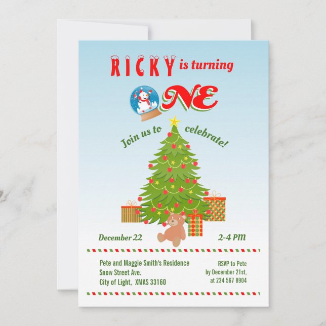 Christmas Tree first birthday party  Invitation (Front)