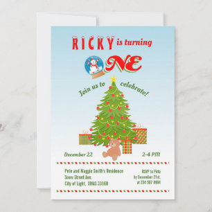 Christmas Tree first birthday party  Invitation