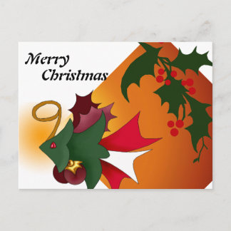 Christmas Tree Fish Postcard with Holly Leaves