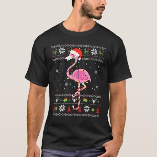 Christmas Tree Flamingo Wear Santa Hat With Tangle T_Shirt