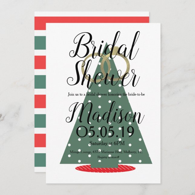 Christmas Tree Foil Rings Bridal Shower Invitation (Front/Back)