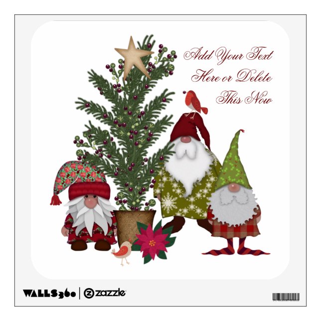 Christmas Tree Folk Art Gnomes You Personalize Wall Decal (Front)