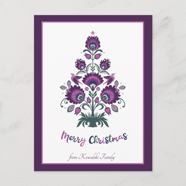 🎄Christmas tree folklore [purple, grey ] purple Holiday Postcard (Front)