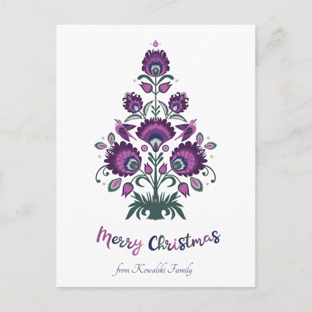 🎄Christmas tree folklore [purple, grey ] white Ho Holiday Postcard (Front)
