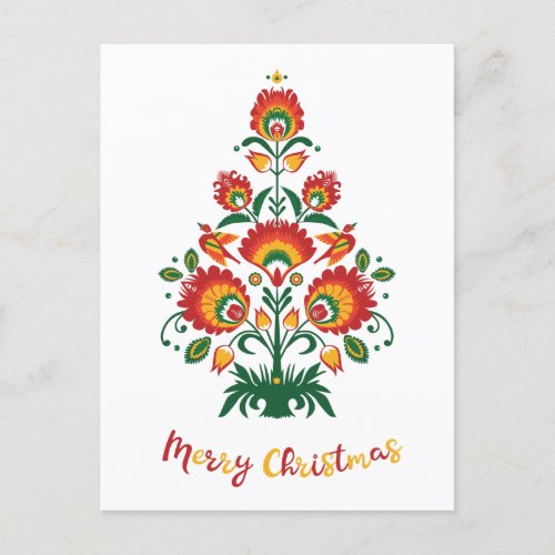 Christmas tree folklore red yellow   white Holiday Postcard