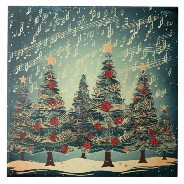 Christmas Tree Forest Celebration Ceramic Tile (Front)