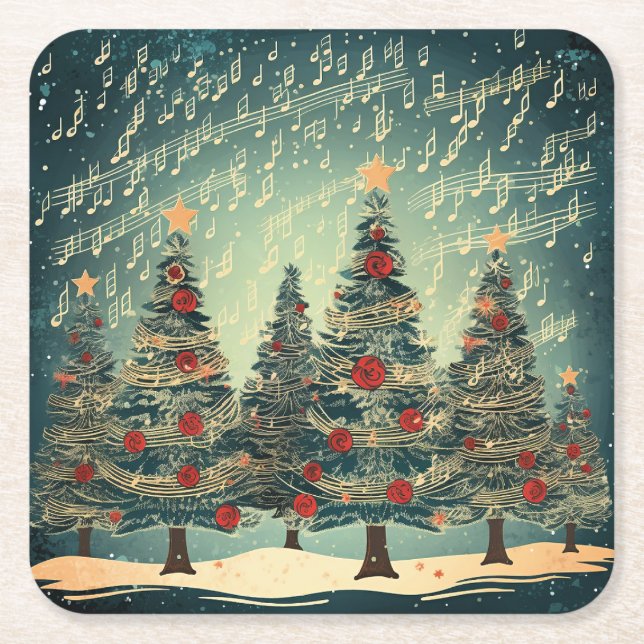 Christmas Tree Forest Celebration Square Paper Coaster (Front)