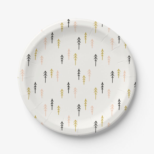 Christmas Tree Forest Pattern Paper Plates (Front)