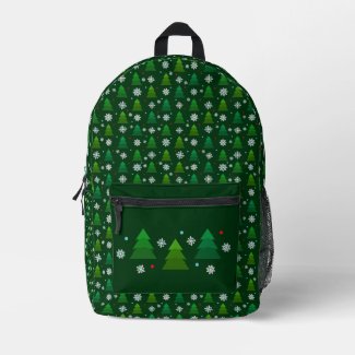 Christmas tree forest, snowflakes and red blue dot