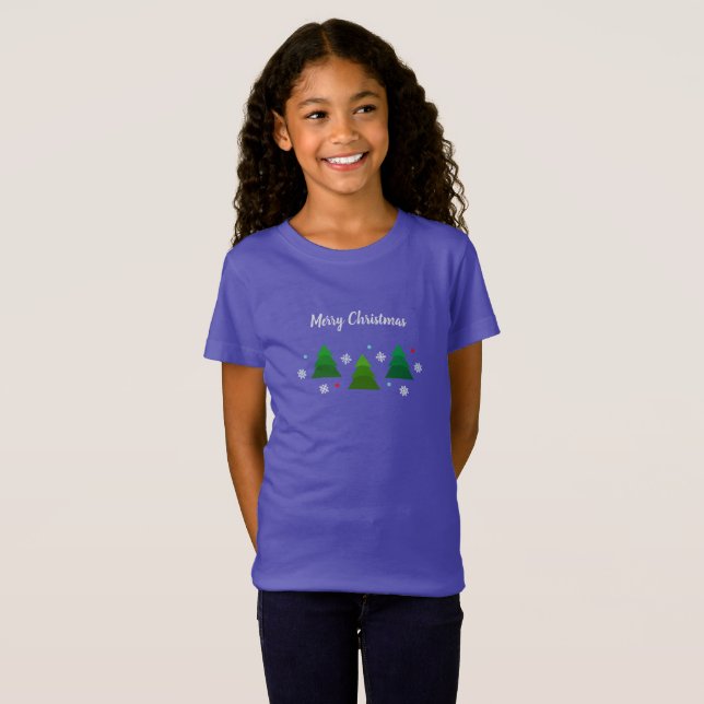 Christmas tree forest, snowflakes, red blue dots T-Shirt (Front Full)