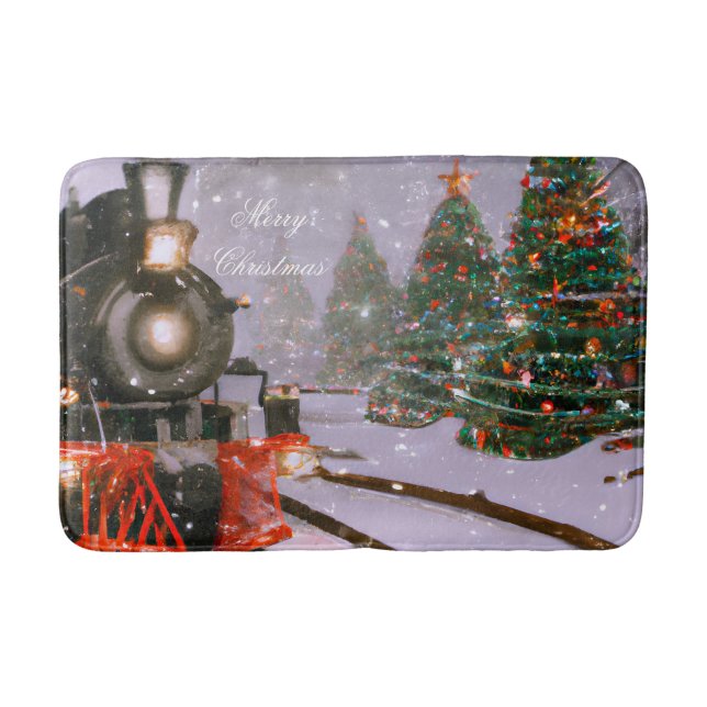 Christmas tree forest train  bath mat (Front)