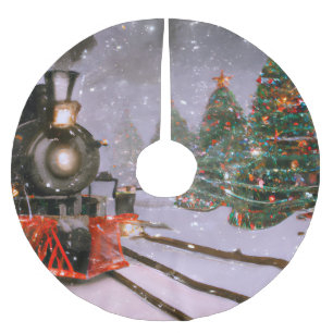 Christmas tree forest train  brushed polyester tree skirt