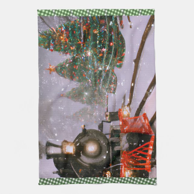 Christmas tree forest train  kitchen towel (Vertical)