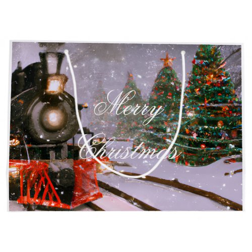 Christmas tree forest train  large gift bag
