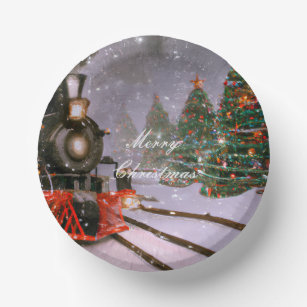 Christmas tree forest train paper bowls