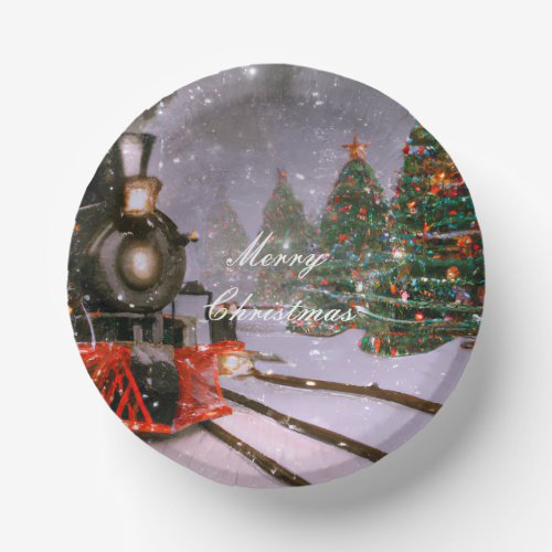 Christmas tree forest train paper bowls